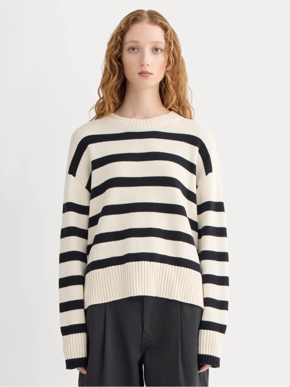 Everlane The Boxy Sweater in Organic Cotton Size M NWOT Blk/Canvas